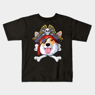 Corgi Pirate Skull Floral Skeleton Kids T-Shirt